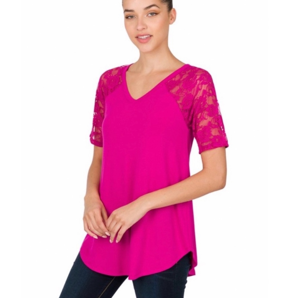 Magenta Lace Sleeve Top